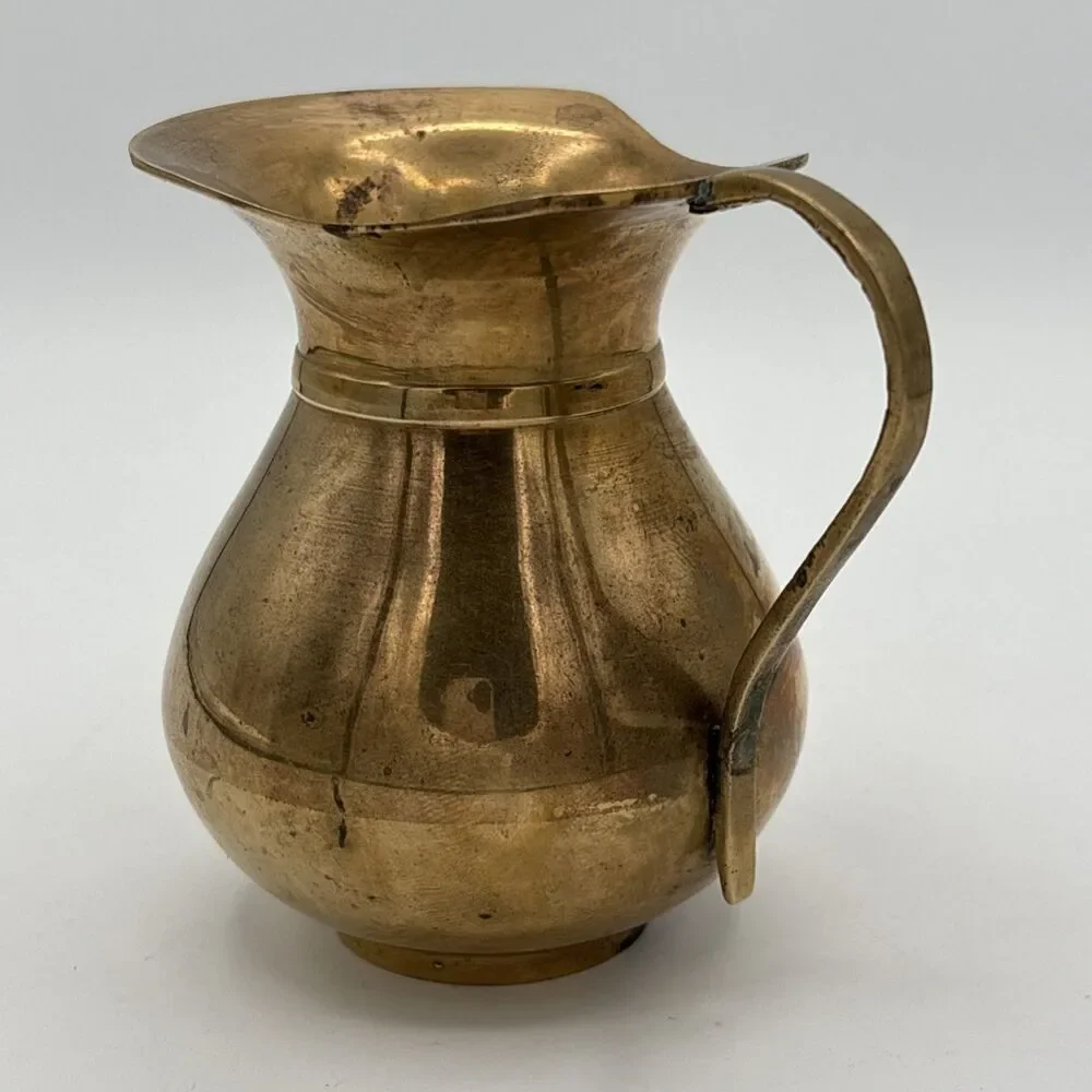 Vintage Brass Pitcher Creamer Vase Decorative Small With Handle India